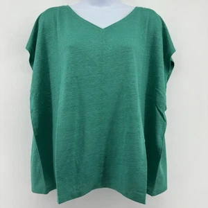 Eileen Fisher Top Damen groß grün aquamarin V-Ausschnitt kastig 100 % Bio-Leinen neu mit Etikett - Bild 1 von 8
