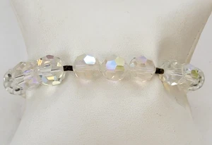 Vintage AB Aurora Borealis Crystal Asymmetrical Beads Bracelet 7.5"- 12mm - 10mm - Picture 1 of 6