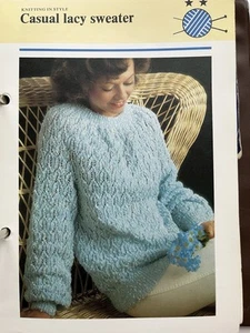 Original Knitting Pattern - Ladies Casual Lacy Jumper Sweater Top - Picture 1 of 1