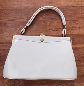 Vintage 60er MCM Lackleder weiß Top Handle Geldbörse Handtasche Druckknopfverschluss gold - Bild 1 von 11