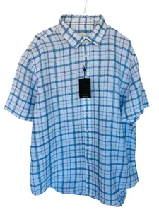 Bugatchi 100% Linen Orson Short Sleeve Linen Woven Stripped XXL Shirt NWT - Picture 1 of 6