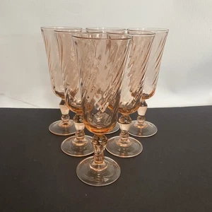 6-Arcoroc France Rosaline Pink Glass Swirl Champagne Flutes 6.5" Tall - Picture 1 of 4