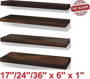 17''Rustic Farmhouse Floating Shelves for Wall Decor Storage Wood-Brown Set of 4 - Picture 1 of 14