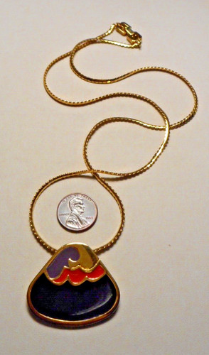 1980 Givenchy Paris NY Mod Smaltato Ciondolo Oro & Collana Catena 24"