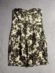 J. Crew Dress Womens 12 Silk Olive Green Camo Strapless Cocktail Party Mini - Picture 1 of 16