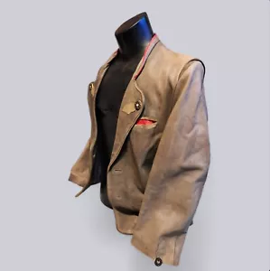 Vintage German Austrian Leather Trachten Jacket Hunting Oktoberfest Lederhosen L - Picture 1 of 13