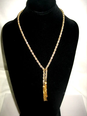 IMPRESIONANTE COLLAR DECLARACIÓN BORLA CAJA CUERDA AMARILLO/BLANCO 18K 44 GRAMOS Foto 1 de 4