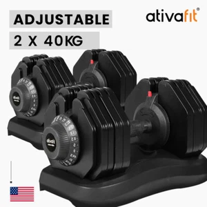 ATIVAFIT 2 x 40kg Dumbbells Adjustable Dumbbell Set Weights Home Gym Training - Picture 1 of 12