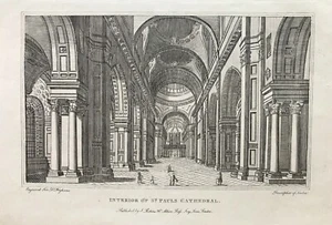 Estampado antiguo 1806; interior de la catedral de San Pablo, Londres - Imagen 1 de 2