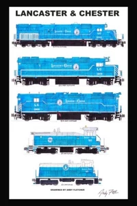 Póster enmarañado Lancaster & Chester Blue Locomotives 12"x18" firmado por Andy Fletcher - Imagen 1 de 1