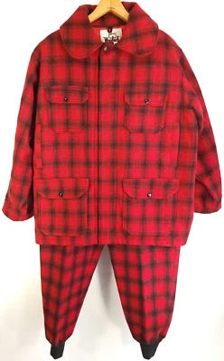 Винтажный шерсти брюки Куртка Пальто мужской 44 фланель Buffalo красный клетку охоты комплект - Изображение 1 из 4
