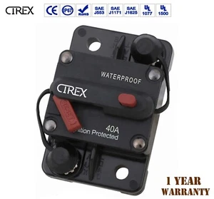 40A AMP Circuit Breaker Dual Battery Manual Reset IP67 W/proof 12V 48 Volt Fuse - Picture 1 of 6