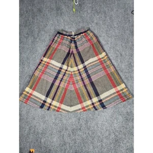 Vtg Latch On Plaid Skirt Women Sz S Elastic Waist ALine Midi Work Colorful Wool - Picture 1 of 7