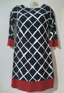 Pre Owned Enfocus Studio Swing Tunic Dress Black White Red 3/4 Sleeve Size 4 - Picture 1 of 6