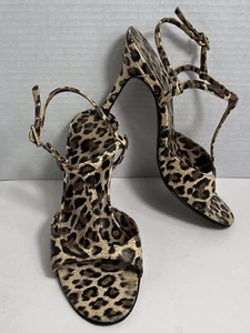 Dolce & Gabbana Womens Leather Leopard Print T-Strap Sandals EU 36/US6 Y2K Heels - Picture 1 of 19