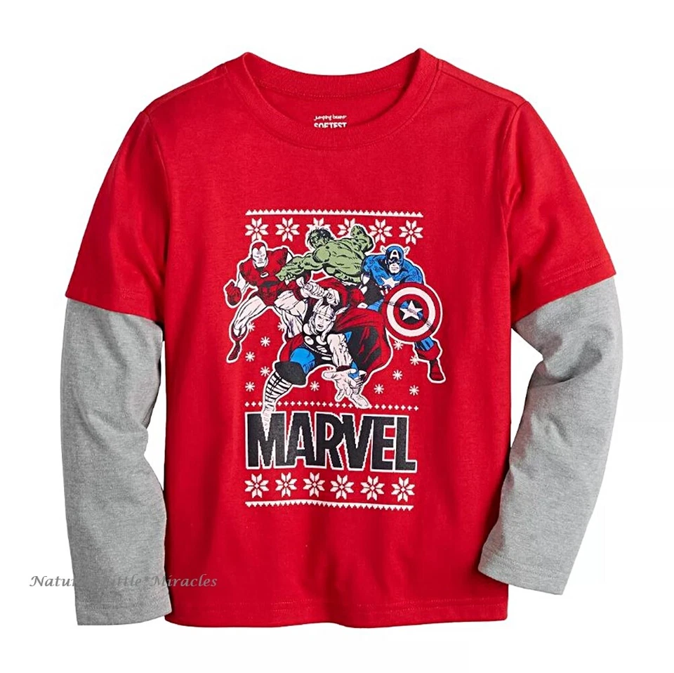 Camiseta Navidad MARVEL Vengadores Niños Camiseta Talla 4-12 Iron Man Hulk Thor Vacaciones Foto 1 de 3