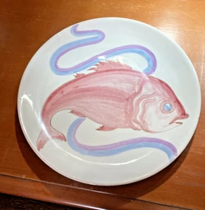 VTG ERNESTINE ITALY 8 PCS DINNER PLATES HAND PAINTED FISH DECORATION - Picture 1 of 6