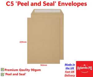 Sobres Premium C5 Manilla Marrón Peeling and Sello 90gsm, 229mm x 162mm - Imagen 1 de 9