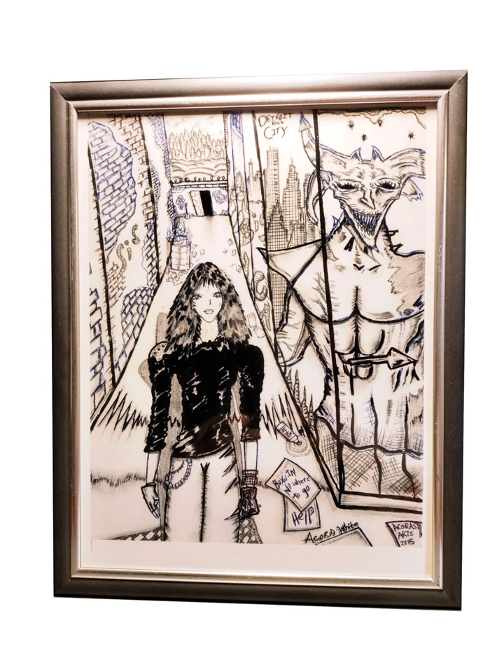 Arte de pared enmarcado, paisaje urbano oscuro, impresión de arte urbano en blanco y negro, 9,5" x 12" Foto 1 de 4