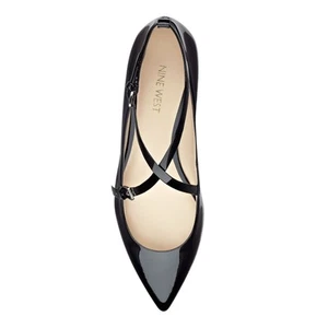 Nine West Ballet Flats 9.5 Sandals Anastagia Patent Leather Uppers Black Classic - Picture 1 of 6