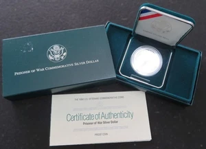 1994 U.S. Veterans Commemorative Prisoner of War Silver Dollar Proof w/Box & COA - Picture 1 of 4