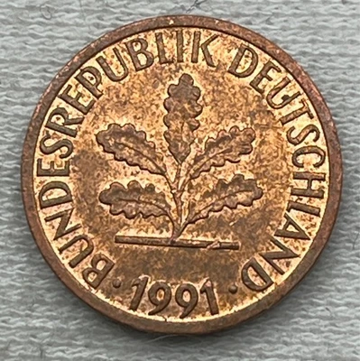 Alemania / 1 Pfennig / 1991-G / KM#105 / Moneda Mundial / (03-0447) Foto 1 de 2