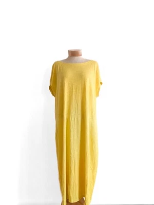 Vestido pulôver amarelo EILEEN FISHING algodão orgânico + malha de cânhamo maxi em excelente estado usado! - Imagem 1 de 4