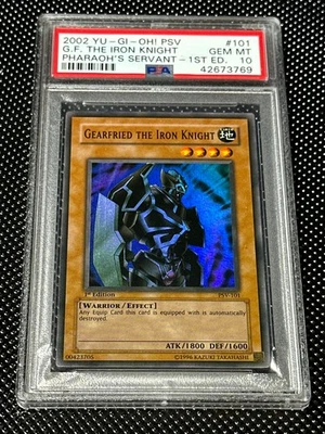YUGIOH PSA 10 Gearfried the Iron Knight PSV-101 Super 1st Edition Light Fade - Image 1 of 2