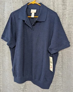 Alfred Dinner Women Knit Sweater Short Sleeve NWT Navy Plus 1X - Picture 1 of 6