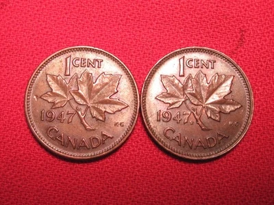 CENTAVOS PEQUEÑOS CANADÁ, HOJA DE ARCE 1947 Y 1947 (#458D) Foto 1 de 2