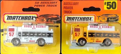 Matchbox x2 Auxiliary Power Trucks - white, yellow/white / Bridge & Highway Dept - Image 1 of 2