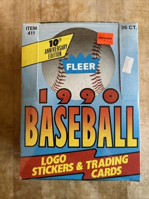 1990 Fleer Baseball Wax Box w/ 36 Factory Sealed Packs - Sealed Box, New - Image 1 of 4