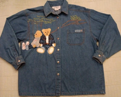 Chaqueta De Colección Para Mujer Med Together Azul Denim Bordada Oso Abotonada Foto 1 de 4