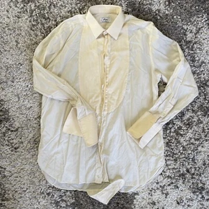 Brioni Shirt Mens 17 43 XL Mens Yellow Button Front French Cuff Studs Italian - Picture 1 of 15