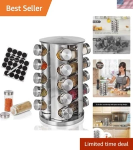 Elegant Stainless Steel Spice Rack with 20 Rotating Jars for Organized Kitchens - Picture 1 of 10