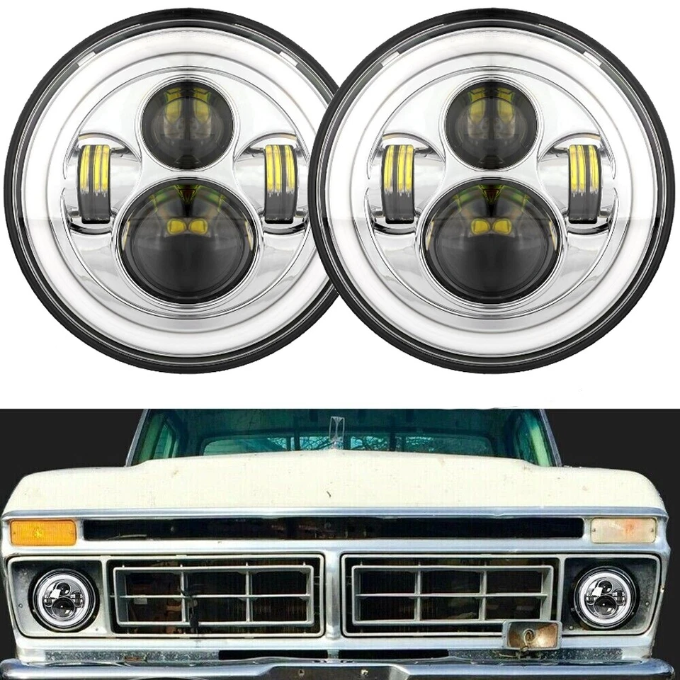 Пара светодиодных прожекторных фар 7 дюймов для пикапа Ford F-100 F-250 F-350 1953-1977 годов выпуска - Изображение 1 из 4