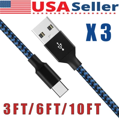 3Pack Braided USB C Type-C Fast Charging Data SYNC Charger Cable Cord 3/6/10FT - Image 1 of 4