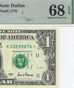 2001 $1 DALLAS * STAR * ⭐️ FRN. PMG SUPERB GEM Uncirculated 68 EPQ Banknote. - Picture 1 of 3