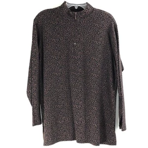 Bechamel L Large Pullover braun Leopard 1/4 Zip Mock Langarm Animal Print - Bild 1 von 12