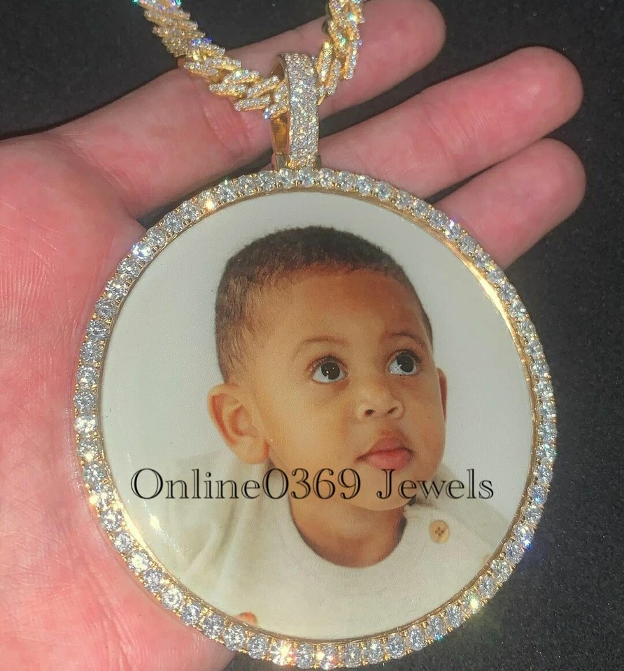 Colgante con memoria de imagen de 3 pulgadas diamantes cultivados en laboratorio 14 k amarillo rodio plata 925 Foto 1 de 4