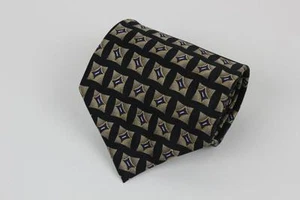 JZ RICHARDS Silk Tie. Black with Brown and Blue Geometric. - Picture 1 of 3