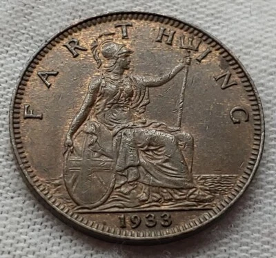 1933 Great Britain Farthing BU George V Gorgeous Eye Appeal KM#825 A2 - Image 1 of 4