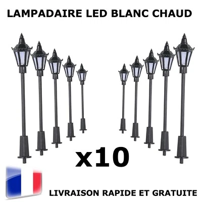MODÉLISME LOT 10 LAMPADAIRES LED BLANC CHAUD HO 65mm 12V + R510Ω JOUEF ROCO LIMA