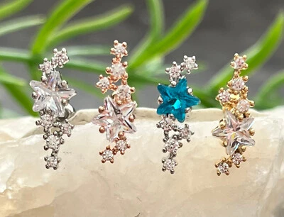 1pc Star CZ Gem Cluster Tragus Cartilage Barbell Ring 16g 1/4" - Image 1 of 4