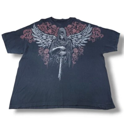 2009 Liquid Blue Shirt Size 4XL Y2K Grim Reaper Skulls Sword Graphic Tee Cut Tag - Image 1 of 4