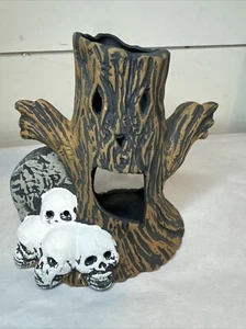 Vintage Earthenware Halloween Candle Holder Tree w/Skulls - Picture 1 of 10