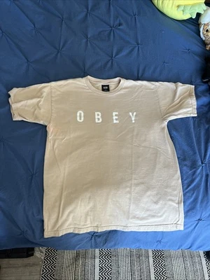 Men’s OBEY T-Shirt Medium Beige Short Sleeve - Image 1 of 3