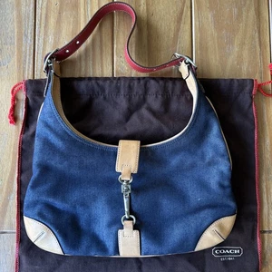 Vintage Coach Hamptons Denim Hobo Bag No H2K-8932 Great Condition Leather Straps - Picture 1 of 14