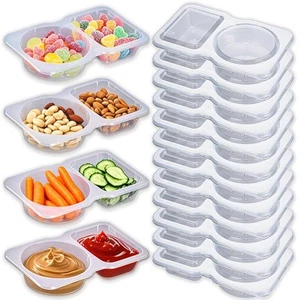 12Pcs Snack Pack Containers, Double Compartment Condiment Containers with Lid... - Picture 1 of 7