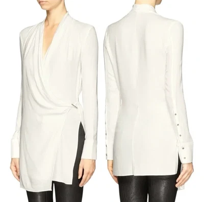 NWT Helmut Lang Optic White Morse Drape Front Side Slits V-Neck Size Small - Image 1 of 4